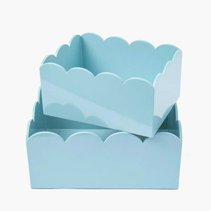 <b>Set</b> Of 2 Scalloped Lacquer Organizer Storage Box For <b>Desk</b> Setup, Office Supplies And Decoration Handmade Products - Product Image 3