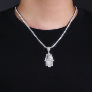 Colgante de Mano Hamsa con Cristales de Imitación Plateados, Joyería de Moda Hip Hop Unisex - Product Image 1
