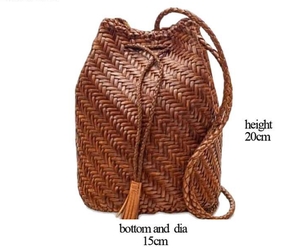 <b>Vintage</b> Woven Leather Drawstring Pom Pom Bag Crossbody Bucket Bag Fashion Portable <b>Purse</b> for Daily Use - Product Image 1