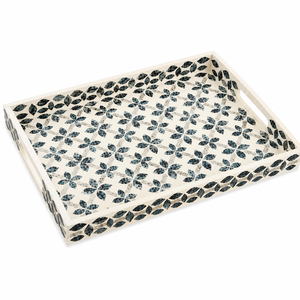 Plateau rectangulaire attrayant en nacre, motif vague bleue, plateau de service mosaïque, plateau décoratif de luxe pour table basse, idéal pour hôtel et maison - Product Image 2