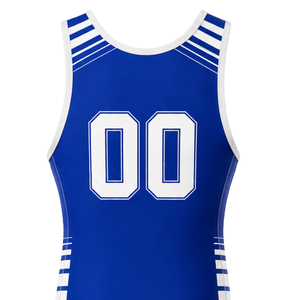 Men Royal Blue White Sublimated Wrestling Singlet Polyester Wrestling Apparel Sleeveless <b>Athletic</b> Match Uniform - Product Image 5