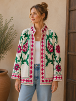 Blouson bomber brodé éco-responsable fait main pour femmes |   Artisanat indien, design floral folklorique |   Coton ethnique automne/hiver