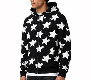 Sweat-shirt à capuche noir pour homme avec imprimé étoile blanche, coupe classique, pull en tricot décontracté, vêtement d'automne - Product Image 4