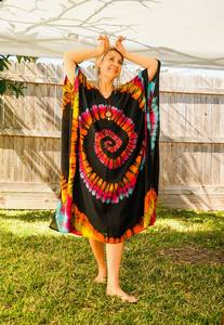 Handmade Indian Viscose <b>Kaftan</b> Women's Three Quarter Sleeve Long Ankle-Length Tie Dye V-Neck Straight Silhouette <b>Plus</b> <b>Size</b> - Product Image 5
