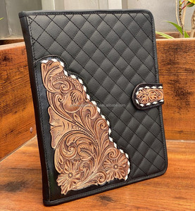 Custom A4 Size Hand Tooled Genuine Quilted Leather Business Padfolio High Quality Cowhide Leather Interview Zippered Ring Binder - Product Image 4