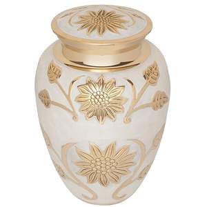 Urna Funeraria Blanca y Dorada con Flores para Cenizas Humanas - Product Image 3