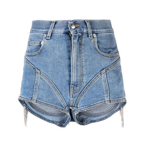 Wholesale Embellished Ruffles Back Fashion Women Denim Jeans Cutoff Shorts 100% Cotton Waterproof Windproof <b>Elastic</b> Waist High - Product Image 1