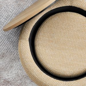 2-in-1 Round Storage Ottoman Woven Rattan Fabric with Small <b>Seat</b> Work & End Table Nature-Inspired 25"x2" <b>Stool</b> & Ottoman - Product Image 6