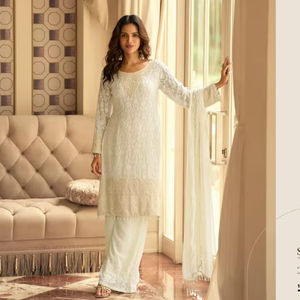 Tela Georgette Sintética de Alta Calidad con Múltiples Detalles y Lentejuelas, Salwar Kameez de Diseño hasta la Rodilla / Ropa Regional Pakistaní - Product Image 3