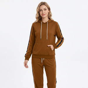 Ensemble de survêtement unisexe marron à capuche, manches longues, couleur unie, décontracté, pour l'automne, avec cordon de serrage et poches latérales - Product Image 6