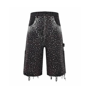 Fully Customized Men Rhinestone Shorts Front <b>Elastic</b> <b>Waist</b> Solid Pattern Breathable Lightweight High Quality Unique Designs - Product Image 1