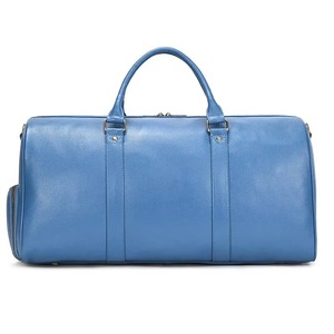 Blue <b>Leather</b> Duffel <b>Bag</b> <b>Weekender</b> Travel <b>Bag</b> Foldable Portable Zipper Closure Adjustable Strap Waterproof Large Capacity Durable - Product Image 2