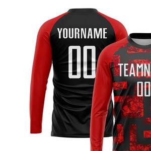 Maillot de football personnalisé rouge et noir à manches longues pour hommes, nom et numéro d'équipe sublimés, polyester respirant - Product Image 4