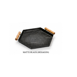 Concept Home Gunmetal Grey Serving <b>Tray</b> With Wooden Handles Residential Use Oil Rubbed Finish - Product Image 4