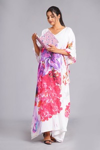 Indian Floral Print Satin <b>Kaftan</b> Nightgown <b>Long</b> Women's Bohemian Luxury Breathable Beachwear Gift for Her Casual Dresses - Product Image 2