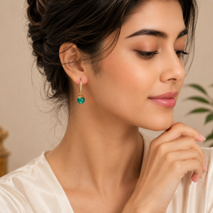 Pendientes de Plata de Ley 925 con Baño de Oro de 18K, con Ónix Verde de 27-28mm y Circonita, Forma Ovalada - Product Image 6