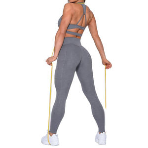 Ensemble de vêtements de sport d'été léger respirant pour femmes costume de Yoga solide pour les entraînements de course fermeture à la taille élastique Offre Spéciale - Product Image 2