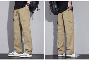 <b>Men</b> Solid Mid Waist <b>Cargo</b> <b>Trousers</b> Straight Leg Drawstring Customized Logo Multi Pocket Casual Outdoor <b>Lightweight</b> Breathable - Product Image 4