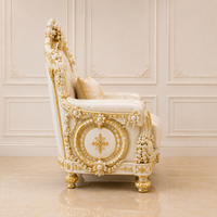Juego de Muebles de Lujo para Sala de Estar, Inspirado en Palacios, Tallado Moderno en Madera de Teca, con Sofá y Mesa de Centro en Blanco Dorado Premium