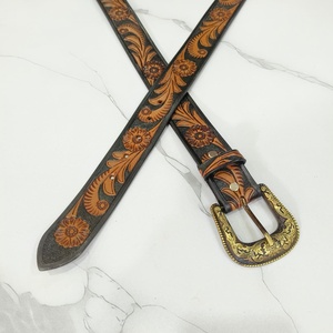 New Designer Handmade Belts Hand <b>Tooled</b> Boho Vintage Flower Print Trendy Stylish Western Set Of 6 Pcs <b>Leather</b> Belts - Product Image 1