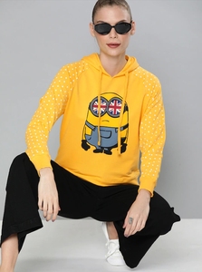 Sweat-shirt jaune à col rond pour femme, manches longues, 100 % coton tricoté, style automne, imprimé lettres sur le devant, coupe classique - Product Image 3