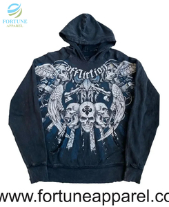 OEM Premium Black Skull Printed Pullover hoodie for Men Pure Cotton Casual Sweat Shirt for <b>boy</b> as per customer requirement. - Product Image 3