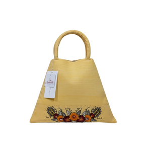 Sac fourre-tout en coton fait main avec broderie florale jaune STUDIO N |   Sac à main élégant pour femmes |   Sac de courses réutilisable élégant - Product Image 1