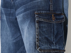 Shorts en jean amples pour homme, grande taille, 100 % coton, multi-poches, coupe-vent, respirant, séchage rapide, taille haute, fermeture boutonnée - Product Image 4