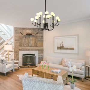 Lustre Sputnik à 16 lumières avec globes en verre, 36,6 pouces, style moderne du milieu du siècle, pour salon et chambre à coucher, couleur noire - Product Image 2