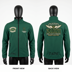 Chaqueta ZAINI Premium de Tejido de Punto de Poliéster de 220 GSM, Ecológica, con Cuello Alto, Suave, en Verde y Negro con Paneles en Contraste - Product Image 1