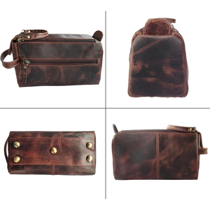 Vintage Leather Toiletry Bag 10x5 Inch Durable Portable Storage Organizer for Bathroom Use - Product Image 3