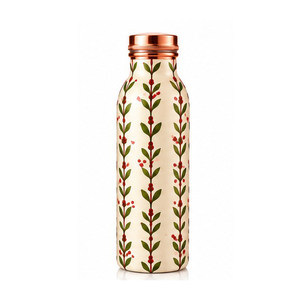 Green Metal Water Bottle With Gold Christmas <b>Ornaments</b> And Snowflakes <b>Copper</b> Lid Portable Travel Drinkware - Product Image 4