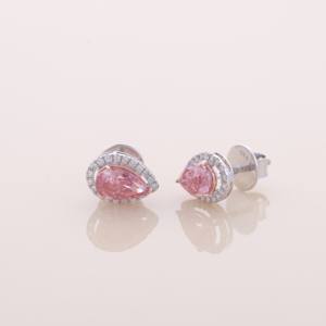 Pendientes de Oro Blanco y Amarillo de 9K con Diamante Rosa de Corte Pera de 1.73ct y Halo, Cierre de Rosca - Product Image 2
