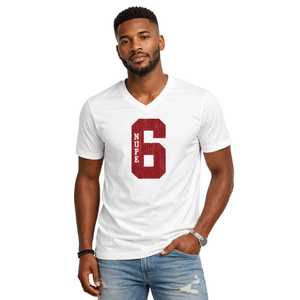 T-shirt col en V Kappa Alpha Psi Numéro 6 Blanc – Vêtement de Fraternité Grecque avec Motif Audacieux, Confort Premium et Coupe Élégante - Product Image 1