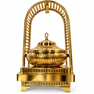 Qavendra Royal Design Plat à réchaud en acier inoxydable plaqué or martelé avec support en filigrane orné, finition miroir, durable et éco-responsable - Product Image 3