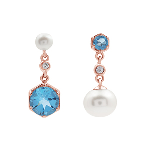 Genuine Hexagon Faceted Cut Blue Topaz And Round Pearl Gemstone 925 Sterling <b>Silver</b> Material Fine Bridal Jewelry <b>Set</b> at Low Cost - Product Image 4