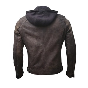 Chaqueta de moto delgada de cuero marrón desgastado para hombre, con cremallera frontal transpirable y delgada - Product Image 3