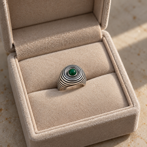 Bague cocktail en argent sterling sertie de malachite verte avec design géométrique, plaquée rhodium, pour usage quotidien - Product Image 3