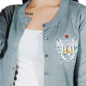 Women's SGRho Pearl <b>Button</b> <b>Cardigan</b> Custom Embroidered Knit Sweater Elegant V Neck <b>Button</b> Front Sorority Apparel Casual Fashion - Product Image 2