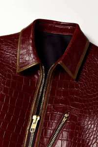 Chaqueta de Cuero Genuino con Grabado de Cocodrilo Color Borgoña para Hombre, Estilo Vintage, con Cierre, para Motociclistas, Fabricante y Proveedor - Product Image 4