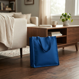 Sac fourre-tout moderne en toile 100 % coton, durable, teinture unie, écologique, bleu marine et blanc, grande capacité, anti- - Product Image 6