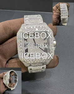 Montre de luxe Hip Hop en acier inoxydable plaqué or blanc avec moissanite, mouvement à quartz ETA, fermoir caché à bouton-poussoir, étanche 10 bars - Product Image 5