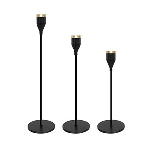 <b>Black</b> and Gold Orb Taper Candle Holder Set Mid-Century Minimalist <b>Candlestick</b> Stand with Ball Accent Luxury Metal Centerpiece - Product Image 4