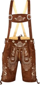 Shorts traditionnels bavarois en cuir véritable pour homme, broderie florale, coupe classique, marron - Product Image 4