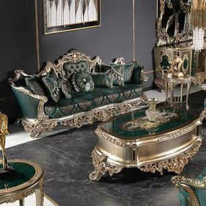 Muebles de sala de estar clásicos de nogal con acabado de alto brillo, sofá de lujo estilo persa para sala de estar con mesa de centro a precio de fábrica - Product Image 4