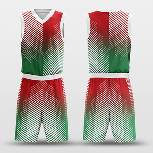 Ensemble de maillots de basket-ball personnalisés sublimés rouge et vert, unisexe, sans manches, col en V, évacuation de l'humidité, respirant, écologique, 100% - Product Image 6