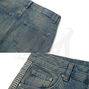 Premium Men Stone Embellished Denim Shorts Luxury Streetwear Custom OEM ODM Clothing Factory Supplier - Product Image 3