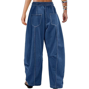 Women Soft Lounge Cargo Pants Wide Leg Sweatpants High Waist <b>Drawstring</b> Casual Loose Fit Streetwear - Product Image 5