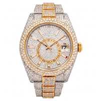 Montre de luxe pour homme en acier inoxydable avec diamants, mouvement à quartz analogique, boîtier rond de 40 mm avec verre saphir et fermoir pliant