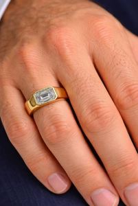 <b>Emerald</b> Cut Moissanite 925 Sterling <b>Silver</b> Yellow Gold Plated Elegant Solitaire Engagement Wedding Party Minimalist Promise <b>Ring</b> - Product Image 4